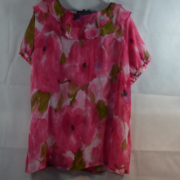 Pink Floral Light and Airy Chiffon Blouse SZ XL Jones New York - Picture 6 of 6